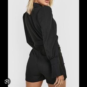 Puff sleeve belted blazer playsuit